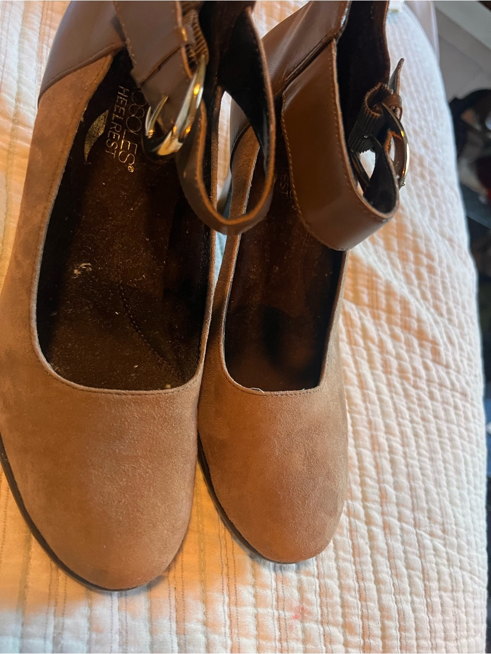 Women’s Brown Suede Ankle Strap Pumps